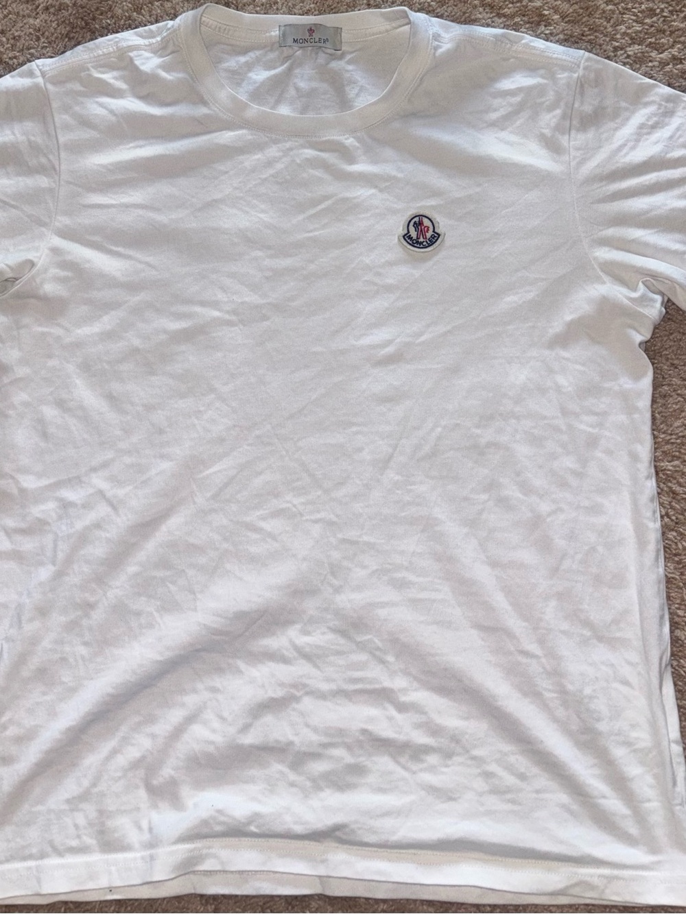 Moncler White Crewneck Short-Sleeve Tee with Small Chest Patch